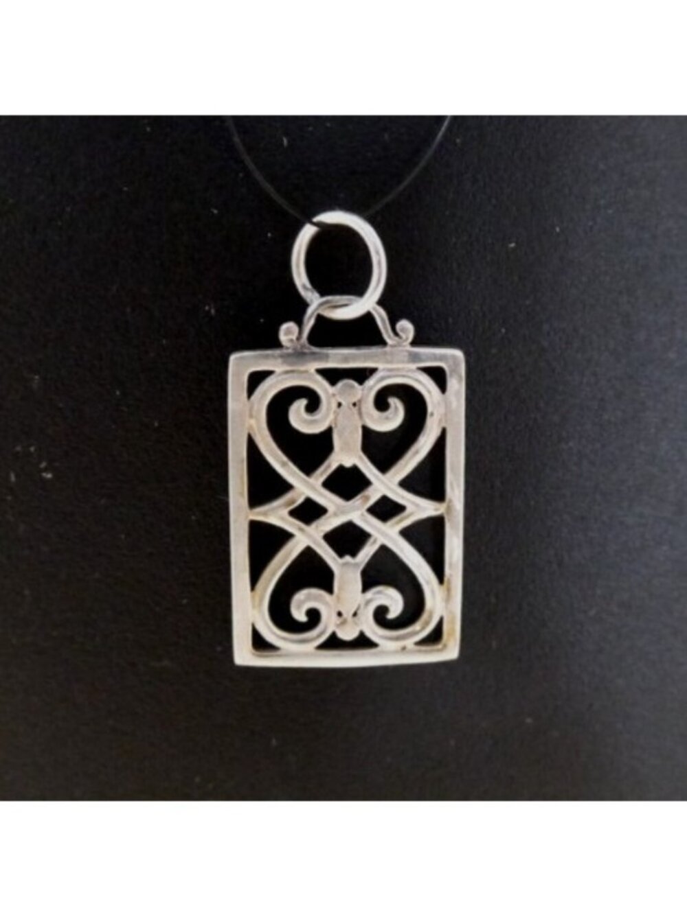 Vintage 925 silver 1 1/8" rectangular window pendant for necklace, No Chain